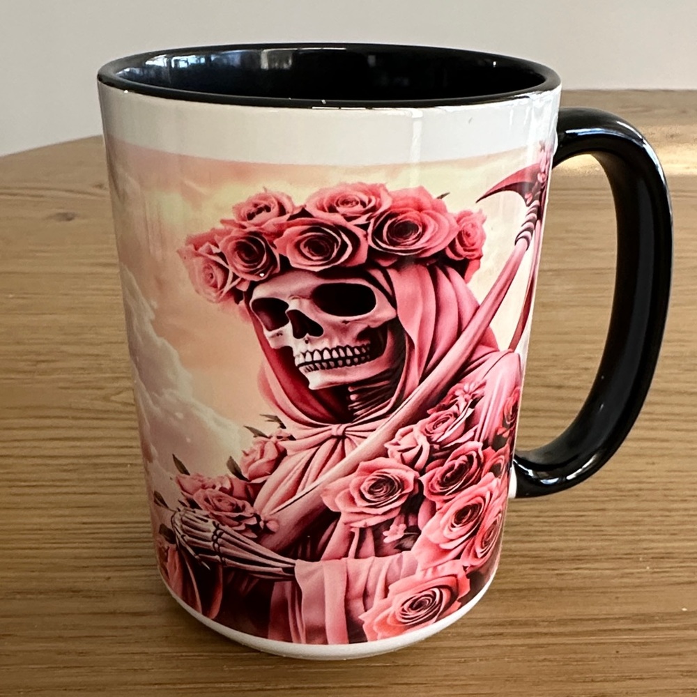 Floral Skull Mug - Pink and Black
